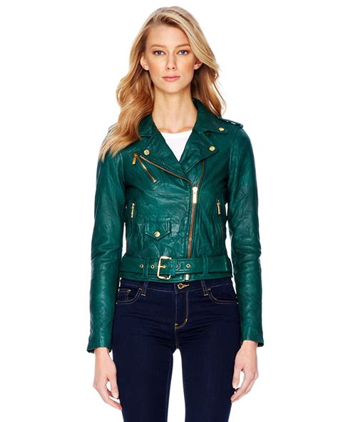 michael michael kors leather biker jacket|Crinkled Leather Biker Jacket .